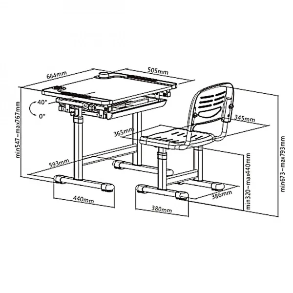 france en ligne SANS MARQUE Bureau Ergonomique Pour Enfants Avec Chaise Et Tiroir Table D’école P… 6