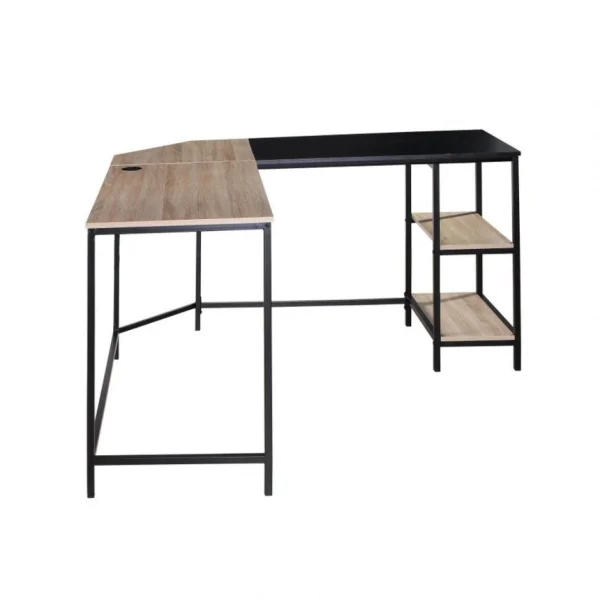 prix de gros BUT Bureau Grand Angle WORK Imitation Chêne Et Métal Noir 1