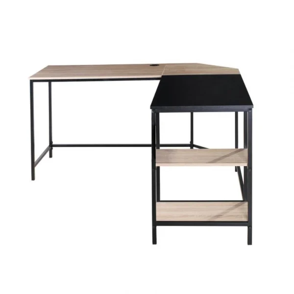 prix de gros BUT Bureau Grand Angle WORK Imitation Chêne Et Métal Noir 4