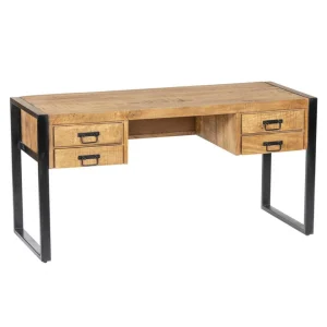 Vente-unique Bureau HARLEM – 4 Tiroirs – Bois De Manguier & Métal vente chaude 9