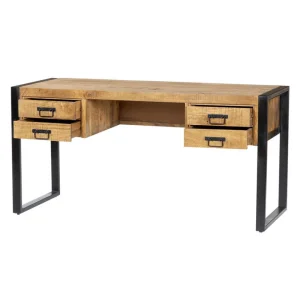 Vente-unique Bureau HARLEM – 4 Tiroirs – Bois De Manguier & Métal vente chaude 13