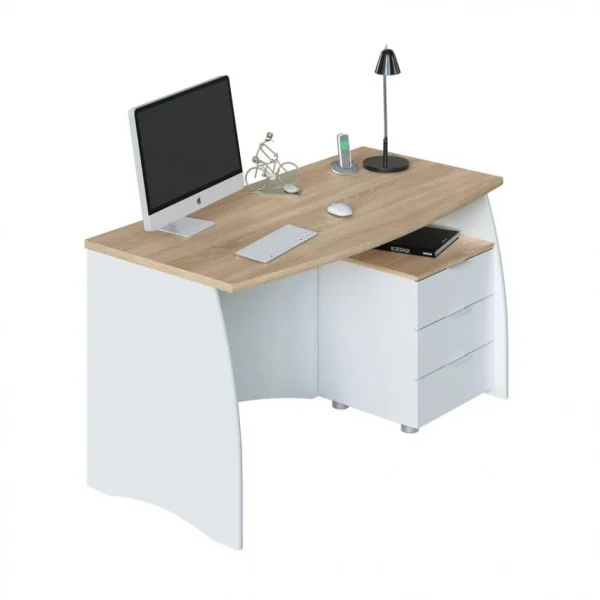 BUT Bureau ROY Avec Caisson De 3 Tiroirs L136cm – Blanc / Bois a Prix Discount 1
