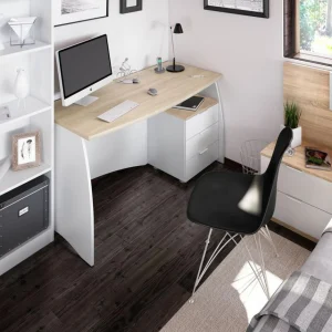 BUT Bureau ROY Avec Caisson De 3 Tiroirs L136cm – Blanc / Bois a Prix Discount 9