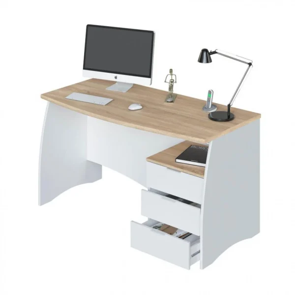 BUT Bureau ROY Avec Caisson De 3 Tiroirs L136cm – Blanc / Bois a Prix Discount 4