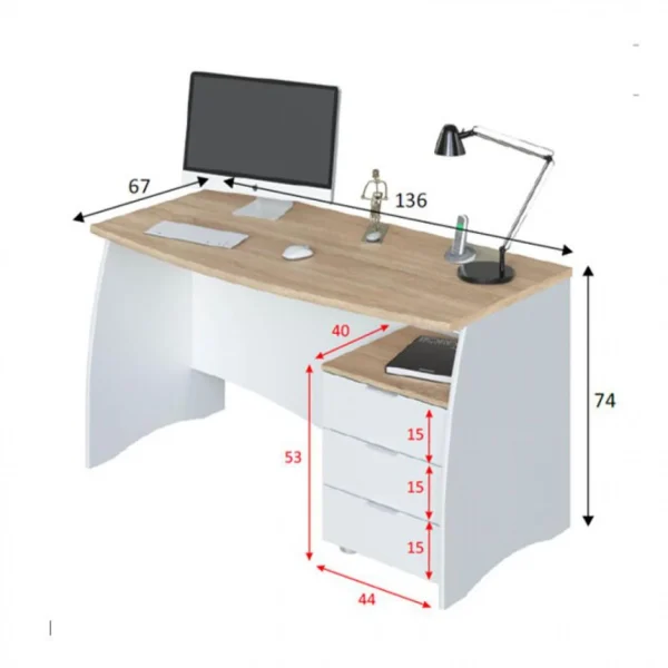 BUT Bureau ROY Avec Caisson De 3 Tiroirs L136cm – Blanc / Bois a Prix Discount 5