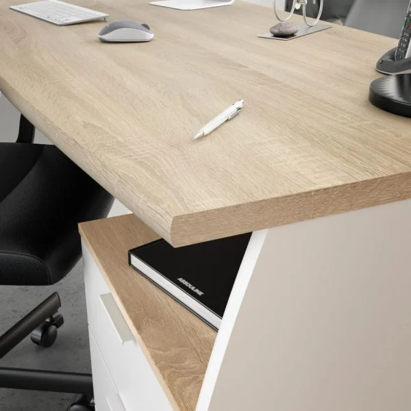BUT Bureau ROY Avec Caisson De 3 Tiroirs L136cm – Blanc / Bois a Prix Discount 6
