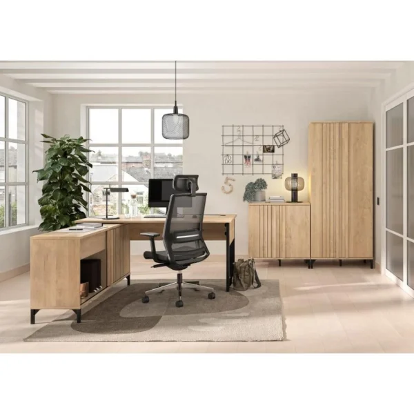 BUT Bureau L. 160 Cm FARO Imitation Chêne Et Noir Meilleur Prix 3
