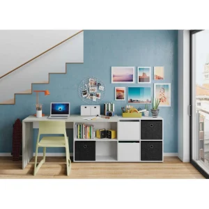 soldes pas cher Usinestreet Bureau MARION Avec Caissons Multipositions – Blanc / Béton 9