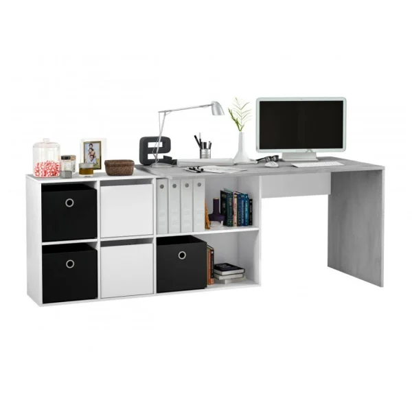 soldes pas cher Usinestreet Bureau MARION Avec Caissons Multipositions – Blanc / Béton 5