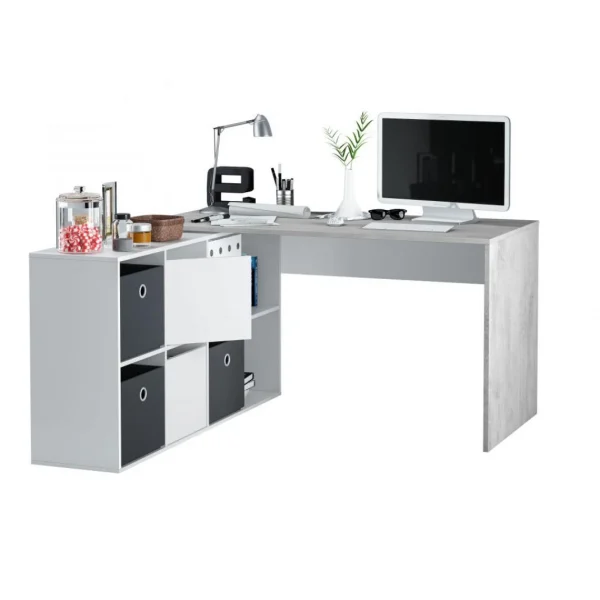 soldes pas cher Usinestreet Bureau MARION Avec Caissons Multipositions – Blanc / Béton 6