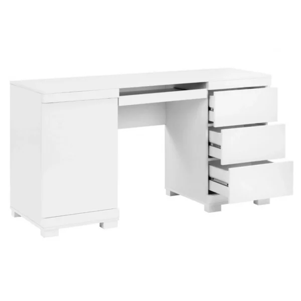 de garantie authentique Vente-unique Bureau PLUTON – MDF Laqué Blanc – LEDs – 1 Porte & 3 Tiroirs 6