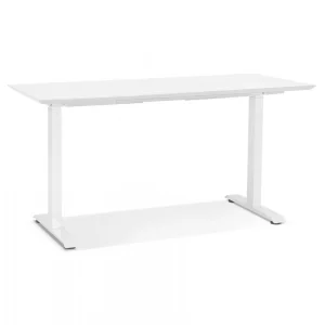 Alterego Bureau Réglable En Hauteur ‘NOVELLA’ En Bois Et Métal Blanc – 150×70… magasin pas cher 9