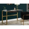 site soldes Vente-unique Bureau SALI – 1 Tiroir – Verre Trempé Et Acier – Noir Et Doré 19