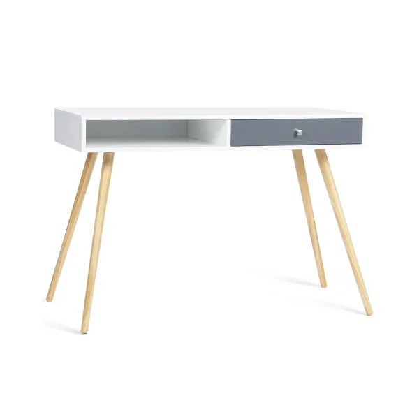 à prix réduits Idmarket Bureau Scandinave EFFIE 1 Tiroir – Bois Blanc Et Gris 3