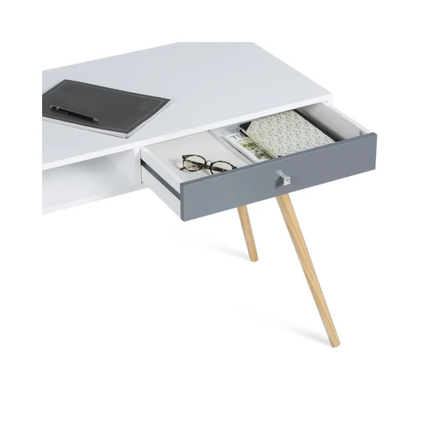 à prix réduits Idmarket Bureau Scandinave EFFIE 1 Tiroir – Bois Blanc Et Gris 4