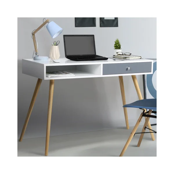 à prix réduits Idmarket Bureau Scandinave EFFIE 1 Tiroir – Bois Blanc Et Gris 1