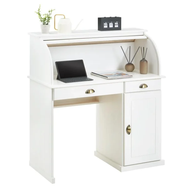 Paris IDIMEX Bureau Secrétaire TOM Avec 2 Tiroirs Et 1 Porte En Pin Massif Lasuré… 1