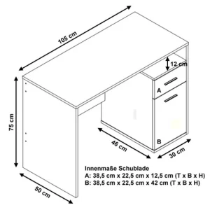 beauté Bureau / Table Pour Ordinateur BASIX 105×50 Cm Blanc Hjh OFFICE 6