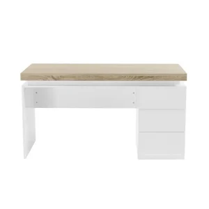 commentaire favorable Vente-unique Bureau Avec 3 Tiroirs Et LEDs – MDF Laqué Blanc Et Naturel – HALO 11