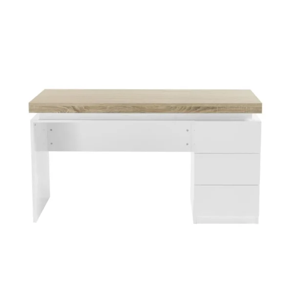 commentaire favorable Vente-unique Bureau Avec 3 Tiroirs Et LEDs – MDF Laqué Blanc Et Naturel – HALO 4