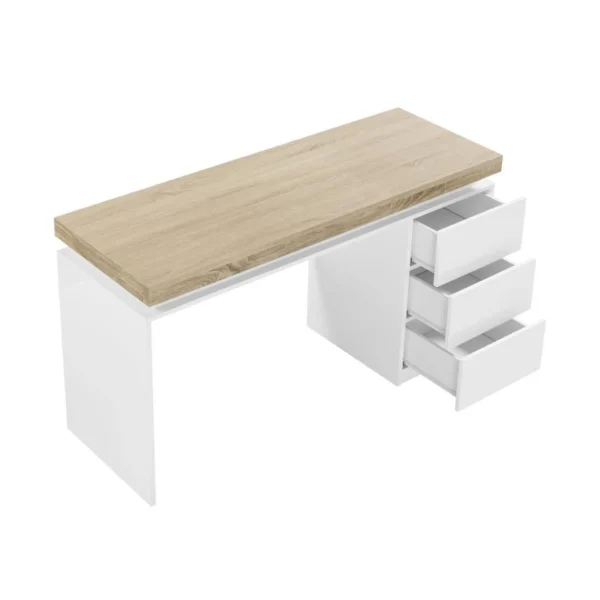 commentaire favorable Vente-unique Bureau Avec 3 Tiroirs Et LEDs – MDF Laqué Blanc Et Naturel – HALO 5