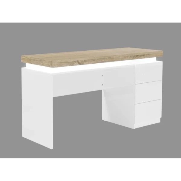 commentaire favorable Vente-unique Bureau Avec 3 Tiroirs Et LEDs – MDF Laqué Blanc Et Naturel – HALO 6