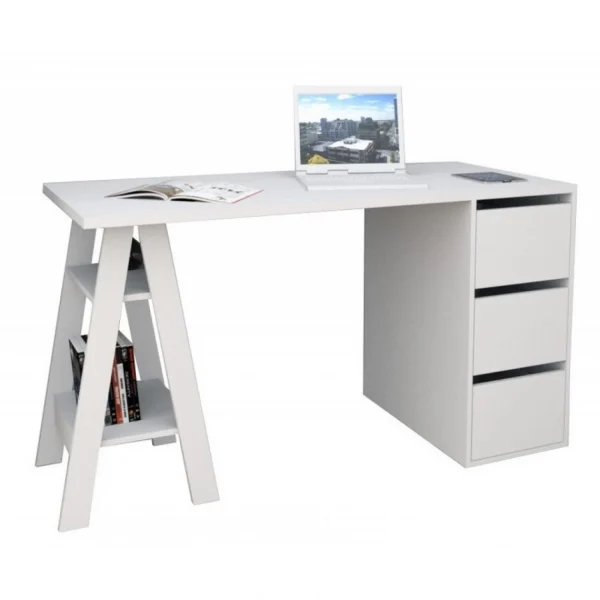 Beaux Meubles Pas Chers Bureau Tréteau 3 Tiroirs Blanc SELF Promotio de vente 1