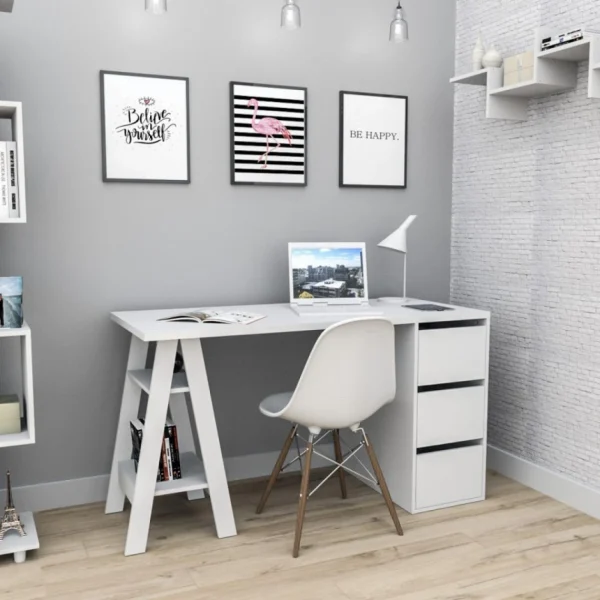 Beaux Meubles Pas Chers Bureau Tréteau 3 Tiroirs Blanc SELF Promotio de vente 3