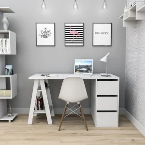 Beaux Meubles Pas Chers Bureau Tréteau 3 Tiroirs Blanc SELF Promotio de vente 10