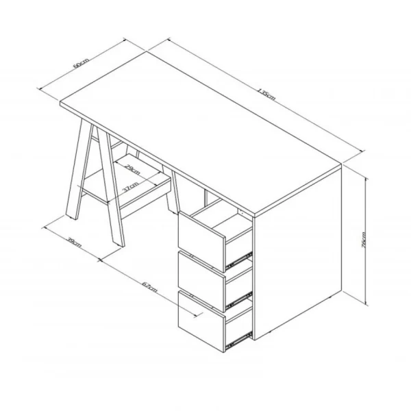 Beaux Meubles Pas Chers Bureau Tréteau 3 Tiroirs Blanc SELF Promotio de vente 5