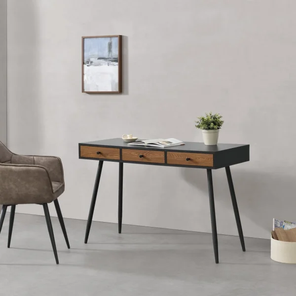styles dernier cri En.casa Bureau Tumba à 3 Tiroirs 75 X 115 X 48 Cm Effet Bois Foncé Noir [en…. 3