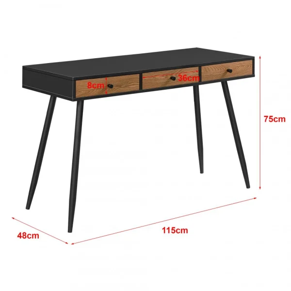 styles dernier cri En.casa Bureau Tumba à 3 Tiroirs 75 X 115 X 48 Cm Effet Bois Foncé Noir [en…. 4