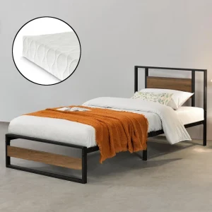 En.casa Cadre De Lit Simple Villach Matelas 90 X 200 Cm Noir Mat Effet Noyer [… meilleur cadeau 9