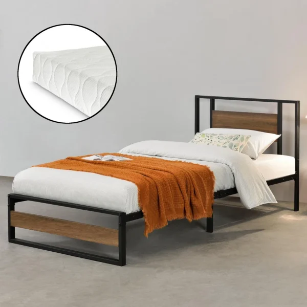 En.casa Cadre De Lit Simple Villach Matelas 90 X 200 Cm Noir Mat Effet Noyer [… meilleur cadeau 3