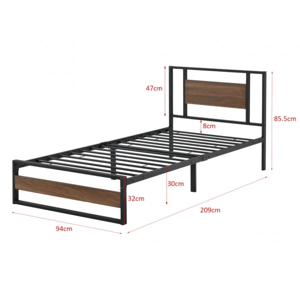 En.casa Cadre De Lit Simple Villach Matelas 90 X 200 Cm Noir Mat Effet Noyer [… meilleur cadeau 4