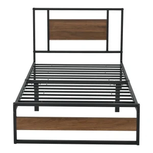 En.casa Cadre De Lit Simple Villach Matelas 90 X 200 Cm Noir Mat Effet Noyer [… meilleur cadeau 13