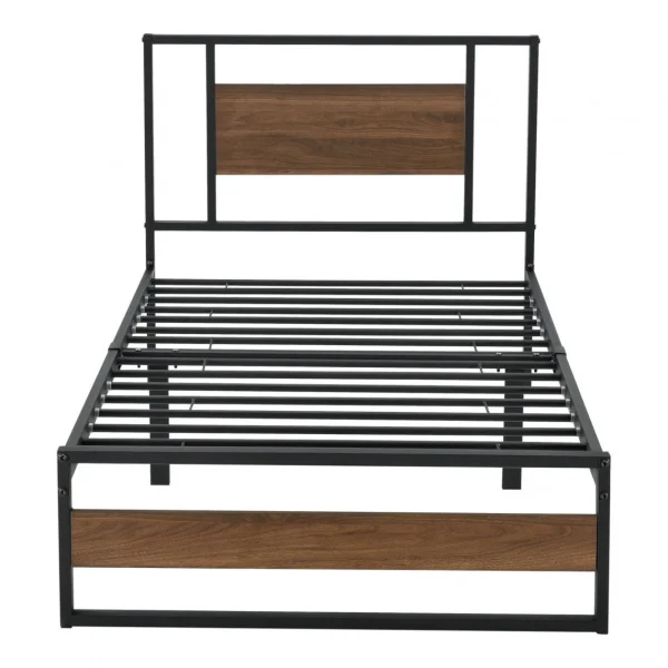 En.casa Cadre De Lit Simple Villach Matelas 90 X 200 Cm Noir Mat Effet Noyer [… meilleur cadeau 5