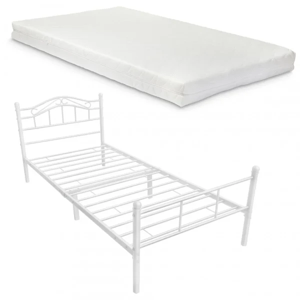 En.casa Cadre De Lit Standard Avec Matelas Florenz En Métal 90 X 200 Cm Blan… garantis authentique 1