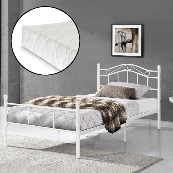 En.casa Cadre De Lit Standard Avec Matelas Florenz En Métal 90 X 200 Cm Blan… garantis authentique 3