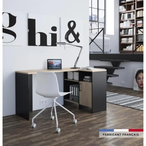 BUT Bureau D’angle KOOPER Imitation Chêne Et Noir Meilleur Prix Garanti 3