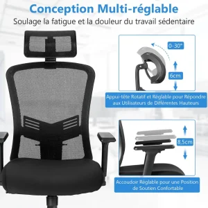 Costway Chaise De Bureau Ergonomiqueà Roulettes Avec Dossier Inclinable, Supp… guranteed de qualité 9