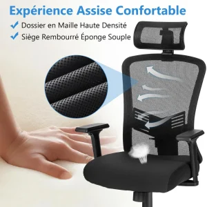 Costway Chaise De Bureau Ergonomiqueà Roulettes Avec Dossier Inclinable, Supp… guranteed de qualité 11