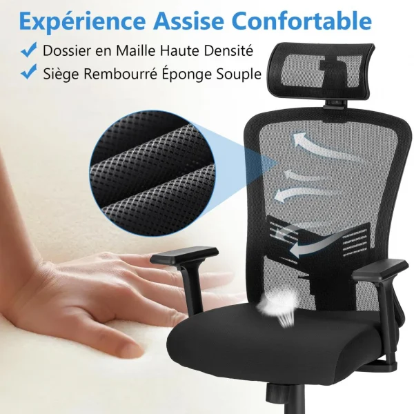 Costway Chaise De Bureau Ergonomiqueà Roulettes Avec Dossier Inclinable, Supp… guranteed de qualité 4