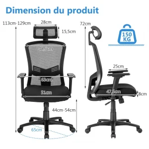 Costway Chaise De Bureau Ergonomiqueà Roulettes Avec Dossier Inclinable, Supp… guranteed de qualité 15