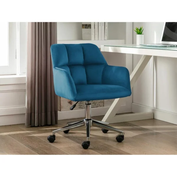 en vente Vente-unique Chaise De Bureau – Velours – Bleu – Hauteur Réglable – PEGA 1