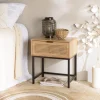 boutique en france MACABANE Chevet 1 Tiroir Cannage Naturel Pieds Métal Noir MARCEAU 19