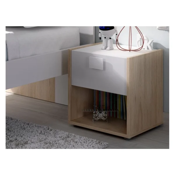 achetez Vente-unique Table De Chevet SONIA – 1 Tiroir Et 1 Niche – Coloris : Chêne Et Blan… 3