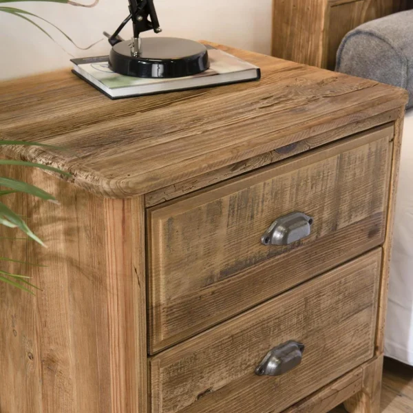 vente en ligne MACABANE Chevet ANDRIAN 2 Tiroirs Bois Pin Recyclé 4