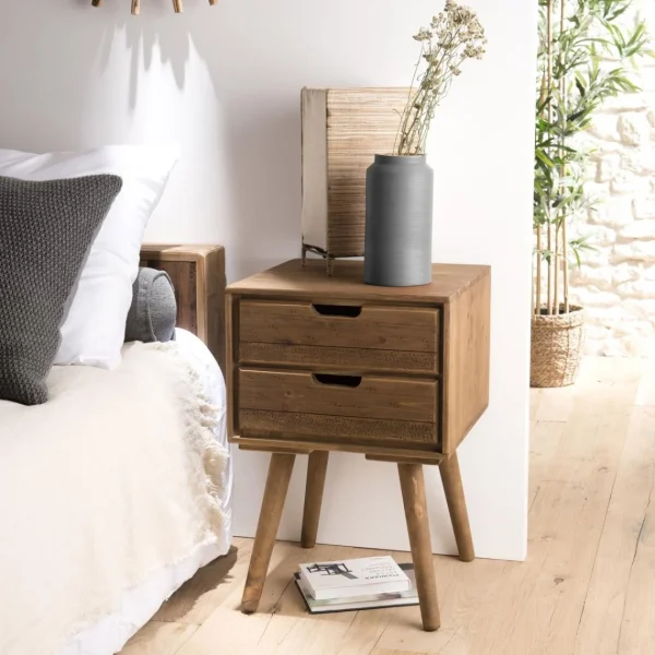 Pas Cher Magasin Soldes MACABANE Chevet ANDY Scandi Bois 2 Tiroirs Sapin 1