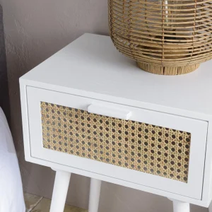 à prix promos MACABANE Chevet Blanc 1 Tiroir Cannage Naturel SANDRO 13